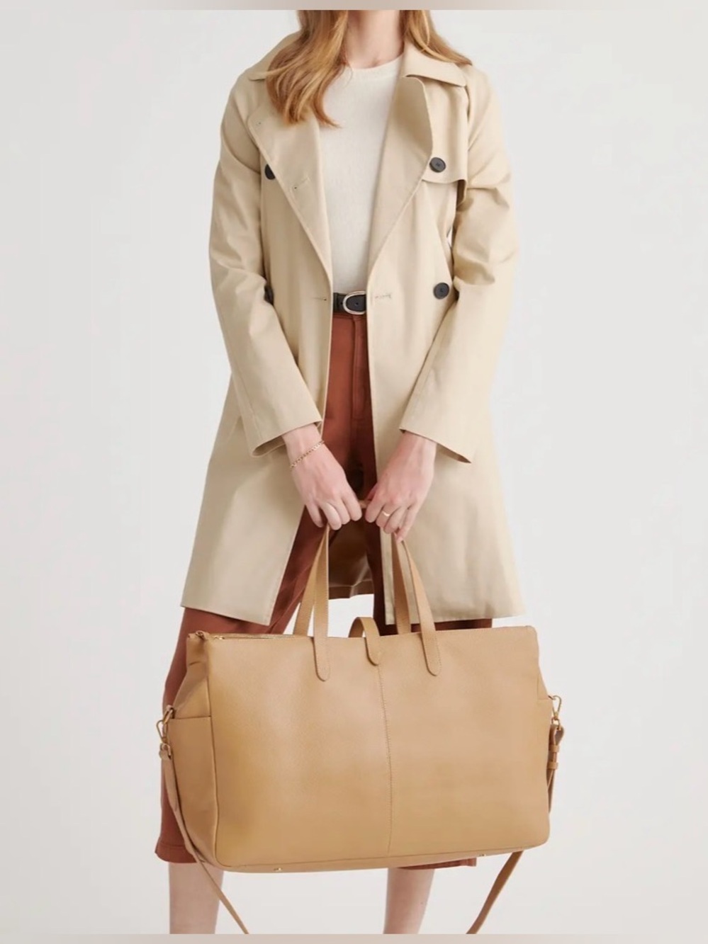 NWOT Quince Italian Leather Triple Compartment Weekender - Golden Tan